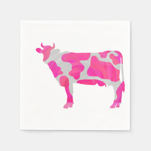 Serviettes En Papier Vache rose et silhouette blanche