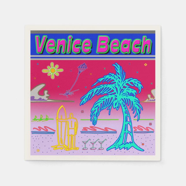 Serviettes En Papier "Venice Beach" Surfer Napkins (Devant)
