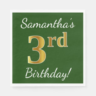 Serviettes En Papier Vert, Faux Gold 3ème anniversaire + Nom personnali