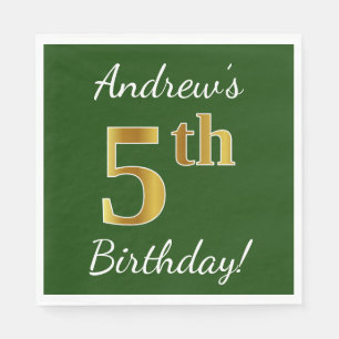 Serviettes En Papier Vert, Faux Gold 5e anniversaire + Nom personnalisé