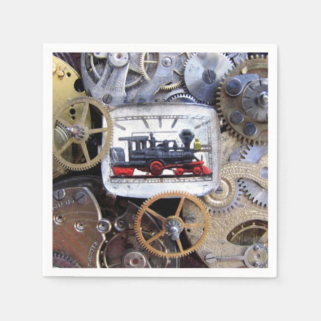 Serviettes En Papier Victorian Steam Train Steampunk dîner (Devant)