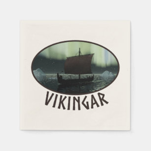 Serviettes En Papier Viking Navire Et Lumières Du Nord