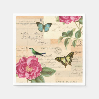 Serviettes en papier vintage avec oiseau et papill