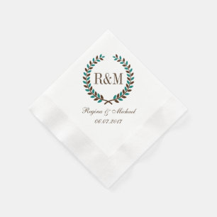 Serviettes En Papier Vintage Laurel Wreath Mariage Monogram Napkin