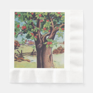 Serviettes En Papier Vintage Vieux arbre de pomme Champ