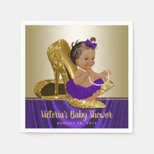 Serviettes en papier violettes et or pour Baby Sho