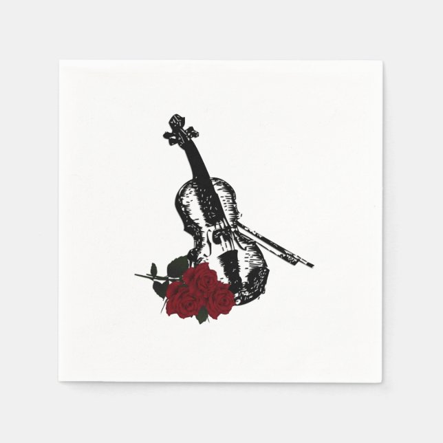 Serviettes En Papier Violon et Rose (Devant)