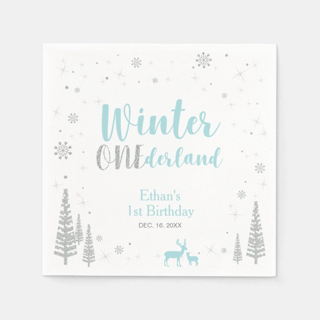 Serviettes En Papier Winter Onederland 1er Anniversaire Papier de fête  (Devant)