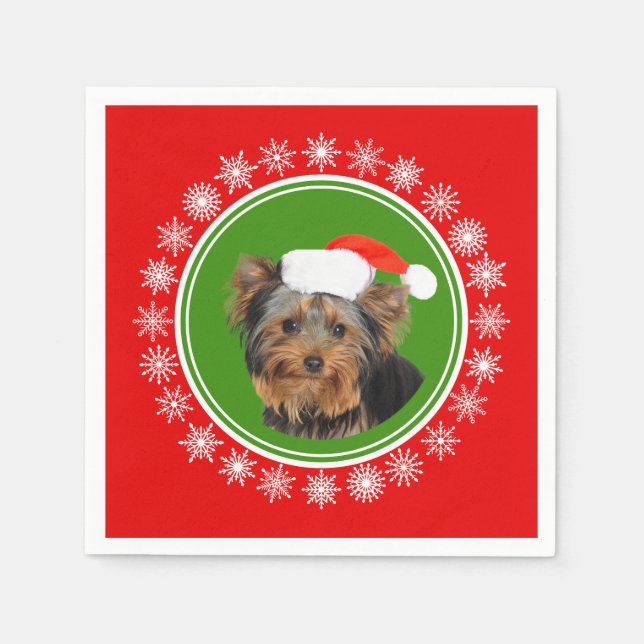 Serviettes En Papier Yorkshire Terrier Cute Santa Hat Noël (Devant)