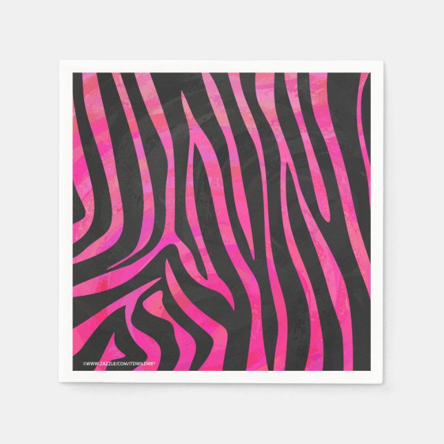 Serviettes En Papier Zebra noir et rose chaud (Devant)