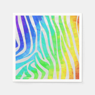 Serviettes En Papier Zebra Rainbow et White Print