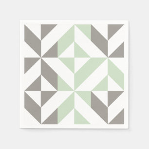 Serviettes En Papier ZigZag géométrique Sage Green et Silver