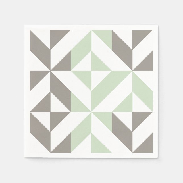 Serviettes En Papier ZigZag géométrique Sage Green et Silver (Devant)
