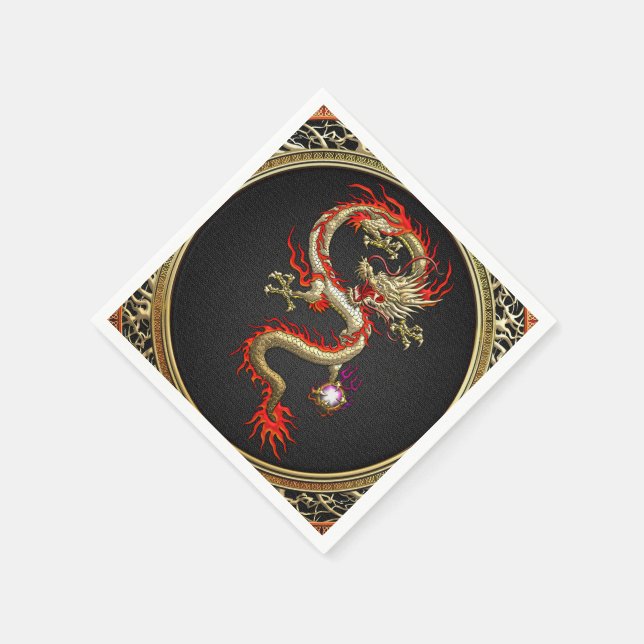 Serviettes Jetables [100] Dragon chinois d'or Fucanglong (Coin)