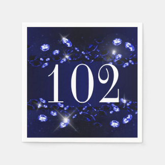 Serviettes Jetables 102e anniversaire femme bleu noir brillant Diamant