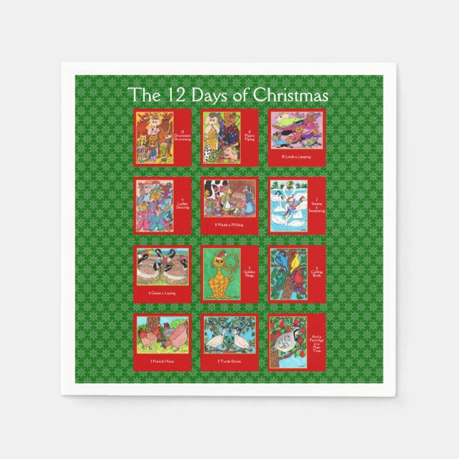 Serviettes Jetables 12 Jours de Noël de mignons animaux (Devant)