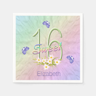 Serviettes Jetables 16ème Papillons et fleurs sauvages de fête