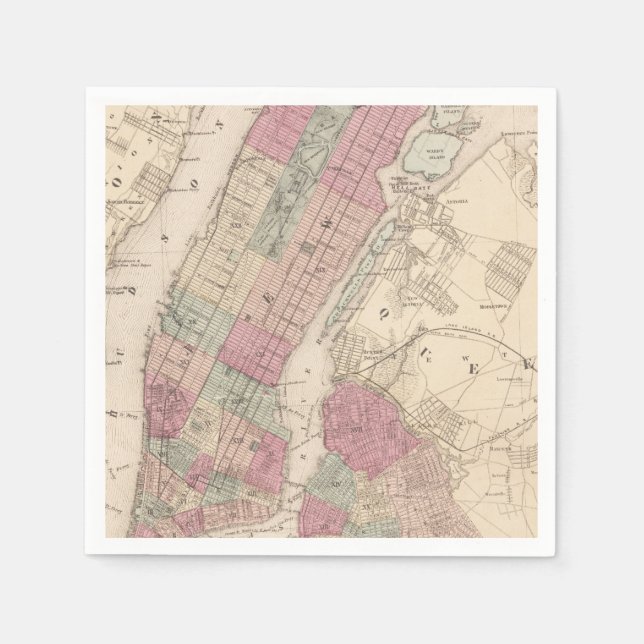 Serviettes Jetables 1868 Carte de New York et Brooklyn (Devant)
