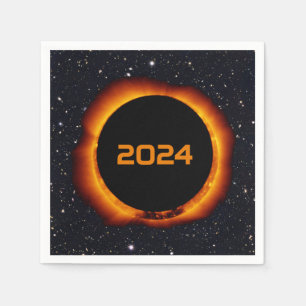 Serviettes Jetables 2024 Éclipse solaire totale Date Ciel étoilé