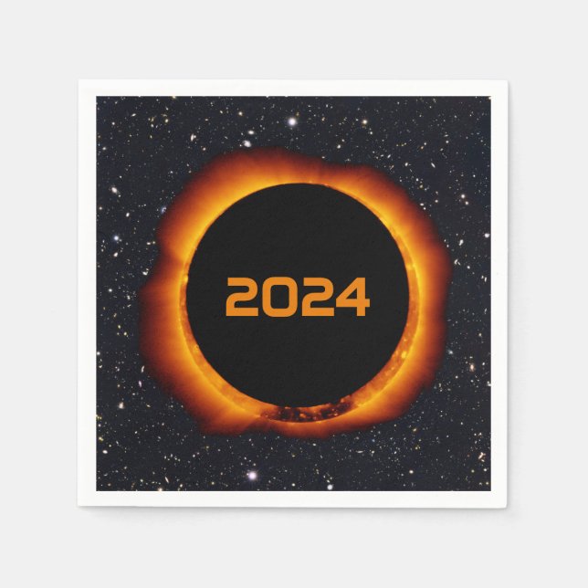 Serviettes Jetables 2024 Éclipse solaire totale Date Ciel étoilé (Devant)