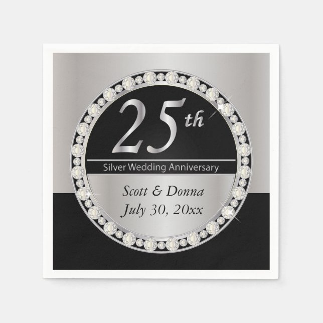 Serviettes Jetables 25e anniversaire du Mariage d'argent (Devant)