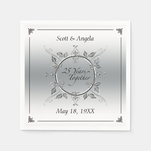 Serviettes Jetables 25e anniversaire du Mariage d'argent | 25 ans élég (Devant)