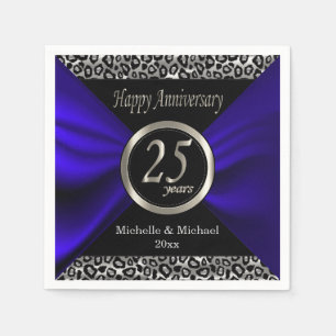 Serviettes Jetables 25e anniversaire du Mariage d'argent   Motif Leopa