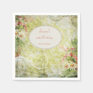 Serviettes Jetables 25ème anniversaire et fleurs sauvages de bonbon