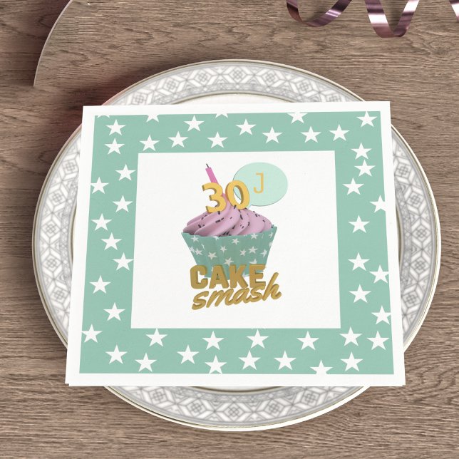 Serviettes Jetables 30e Anniversaire Cupcake Smash Papier de la fête (Have a smashing time at your 30th birthday party. Just add your initial to these paper napkins)