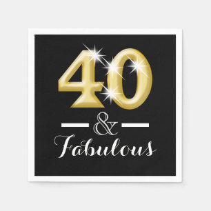 Serviettes Jetables 40 et anniversaire noir fabuleux d'or