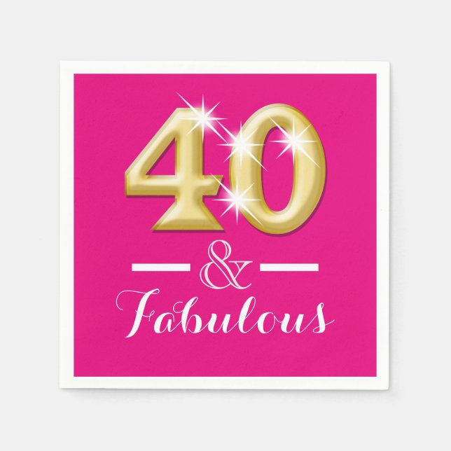 Serviettes Jetables 40 et fabuleux anniversaire d'or rose (Devant)