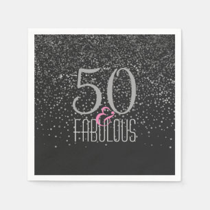 Serviettes Jetables 50 et anniversaire élégant noir fabuleux de