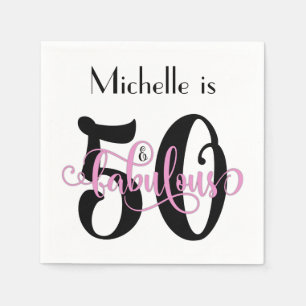 Serviettes Jetables 50 et anniversaire noir et rose fabuleux de