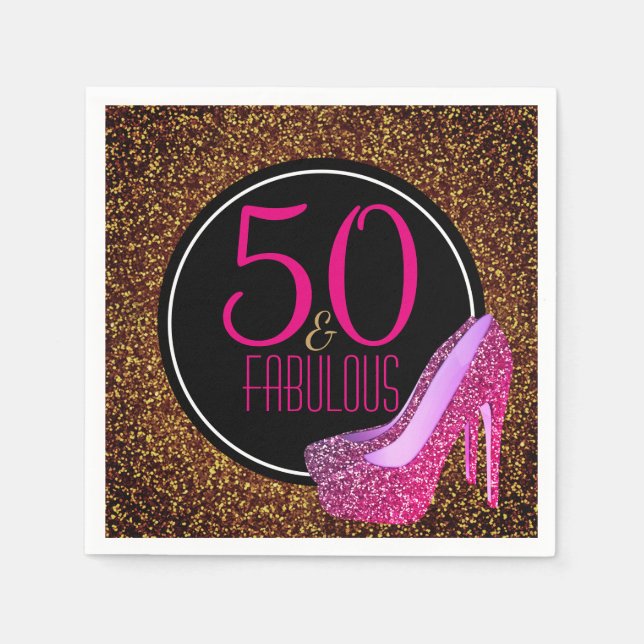 Serviettes Jetables 50 et fabuleux | Élégant 50e Anniversaire talons h (Devant)