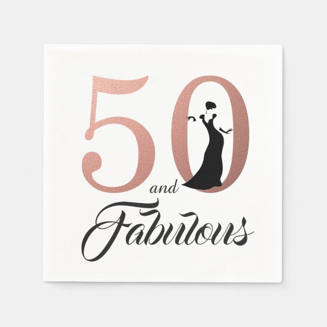 Serviettes Jetables 50 et Fabulous Rose Gold fête d'anniversaire (Devant)
