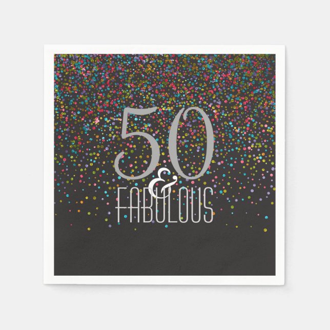 Serviettes Jetables 50 & Fabulous Confetti Dots Élégant 50e anniversai (Devant)