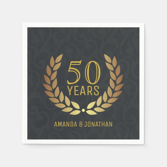 Serviettes Jetables 50e anniversaire de Mariage d'or personnalisable (Devant)