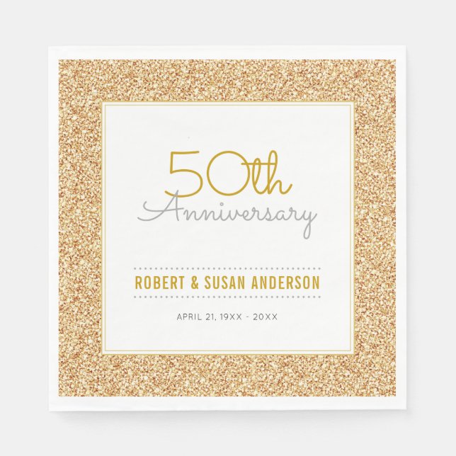 Serviettes Jetables 50e anniversaire de Mariage Parties scintillant d' (Devant)