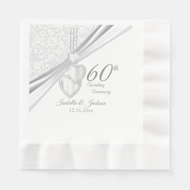 Serviettes Jetables 60e anniversaire du Mariage diamant 2 (Devant)
