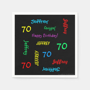 Serviettes Jetables 70e Anniversaire des noms répétitifs Papier noir