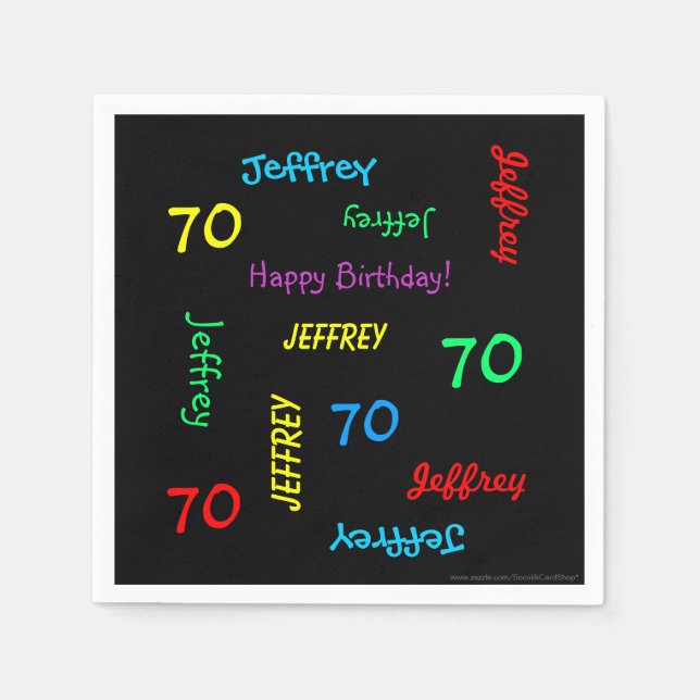 Serviettes Jetables 70e fête d'anniversaire Nom répétitif Age Black Pa (Devant)