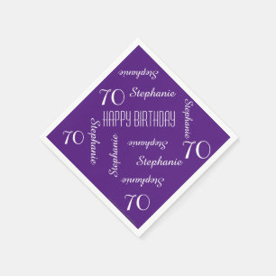 Serviettes Jetables 70th Birthday Party Repeating Names Purple Paper
