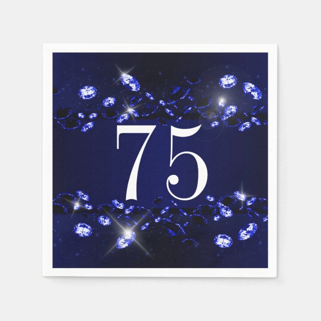Serviettes Jetables 75e anniversaire des femmes Bleu noir brillant Dia (Devant)