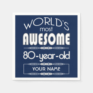 Serviettes Jetables 80e Anniversaire Mondes Meilleur Fabuleux Bleu Fon