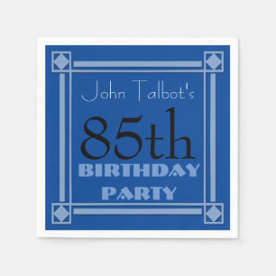Serviettes Jetables 85e anniversaire de fête Retro Frame Papier bleu N