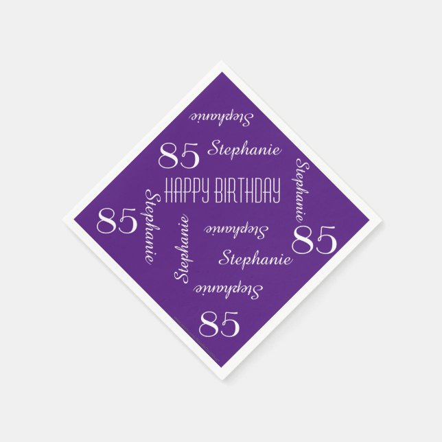 Serviettes Jetables 85e fête d'anniversaire Nom répétitif Papier pourp (Coin)