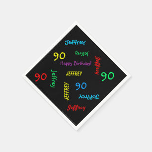 Serviettes Jetables 90e Anniversaire des noms répétitifs Papier noir