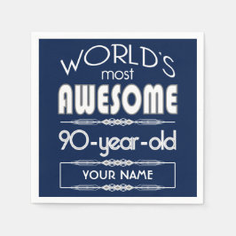 Serviettes Jetables 90e Anniversaire Mondes Meilleur Fabuleux Bleu Fon