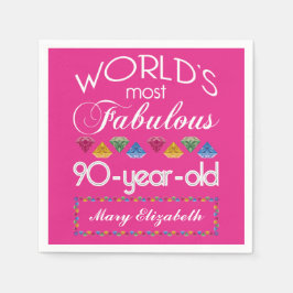 Serviettes Jetables 90e anniversaire plus fabuleux gemmes colorées ros