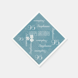 Serviettes Jetables 95e fête d'anniversaire, Pastel Blue Floral Paper